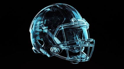 Futuristic High-Tech American Football Helmet Visualization with Intricate Blue Details