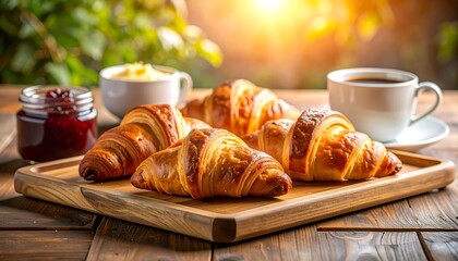 Croissants, coffee, and jam breakfast