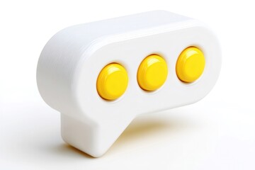 White speech bubble with three yellow buttons suggesting user interface interaction