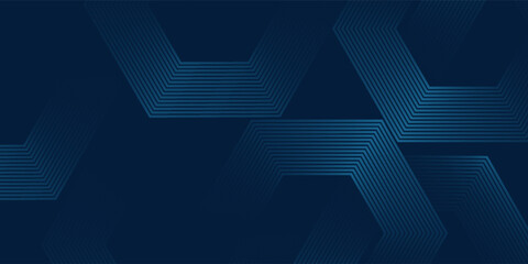 Obraz premium Technology dark blue wide abstract background with hexagonal elements.