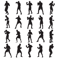 boxing silhouette set, Black & White silhouette set