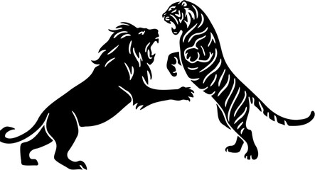 lion vs tiger silhouette vector illustration, isolated on white