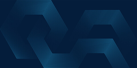Technology dark blue wide abstract background with hexagonal elements. Abstract hexagon medical navy blue horizontal banner.