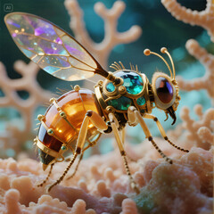 Fototapeta premium Machanical wasp on a flower generated Ai 