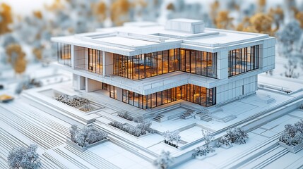 Architectural Illustration of Sustainable Design Workflows As Engineers Measure and Inspect Construction Performance Using Bim and Ai In Premium Project Development