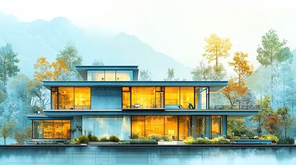 Architectural Illustration of Sustainable Design Workflows As Engineers Measure and Inspect Construction Performance Using Bim and Ai In Premium Project Development