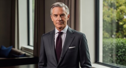 Fototapeta premium Portrait of a Confident Man in a Gray Suit, Professional Headshot