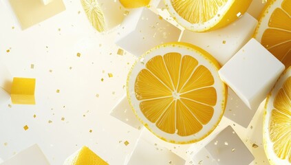 Fresh lemon slices & white cubes, gold glitter