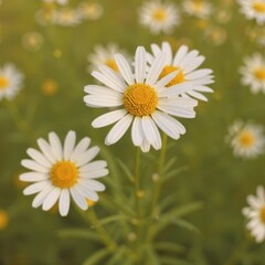 Close-up of Daisies in a Field Delicate White Petals and Golden Centers