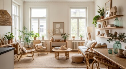 Obraz premium Bright and Airy Living Room Design with Natural Elements