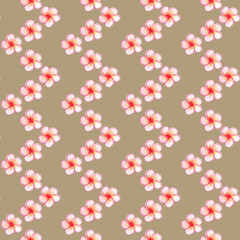 Pink plumeria flower seamless pattern. Hand painted watercolor illustration. Ideal for spa branding, tropical packaging, summer wedding decor, textile design, greeting cards. Vertical. Mocha