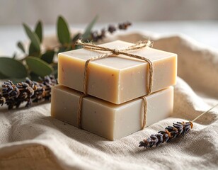 Stacked Eco Soap Bars with Dried Lavender and Eucalyptus