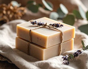 Stacked Eco Soap Bars with Dried Lavender and Eucalyptus