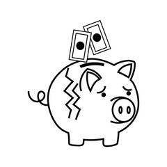 Piggy bank money. Savings financial concept. Cash coins illustration. Vector payment symbol.