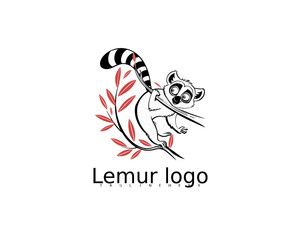 Cartoon lemur logo icon in a tropical leaf badge on white background, ideal for preschool jungle toys, animal-themed baby goods, and educational wildlife brands.

