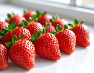Fresh Strawberries with Leaves – Closeup on White Background