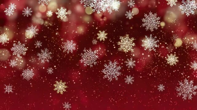 Snowflakes Falling on a Red Backdrop for Winter Holiday Celebration