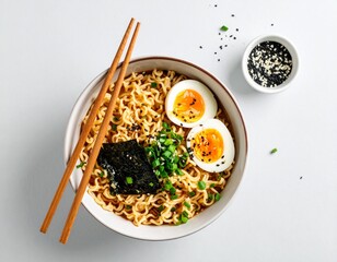 Ramen Bowl with Soy Egg, Nori and Scallions – Minimalist Flat Lay