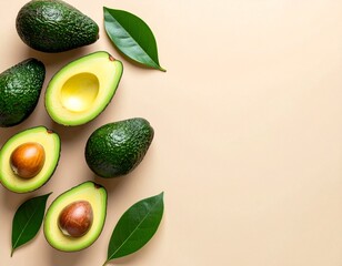 Fresh Avocados with Green Leaves – Whole and Halved