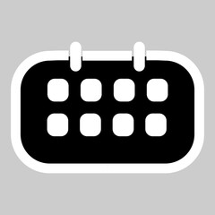 Bold calendar icon with simple dots and rings.