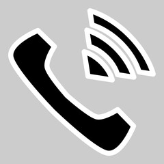 Line phone icon with broadcast signal for contact or help use.