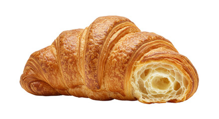 Golden Brown Croissant with Visible Interior Layers Flaky Texture and Buttery Sheen