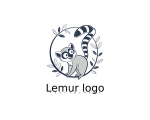 Playful jungle lemur cartoon mascot logo with striped tail and leafy wreath, perfect for branding baby nature parks, wildlife clubs, or toddler product packaging.

