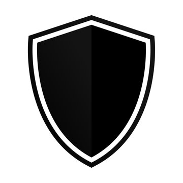 Sheild, emblem logo. Glossy black shield icon symbolizing secure protection, a metal emblem for antivirus safety.