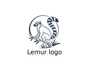 Fototapeta premium Cute lemur vector illustration logo featuring a cartoon lemur sitting in a circular jungle leaf border, ideal for wildlife books, toy packaging, or nature-themed branding.