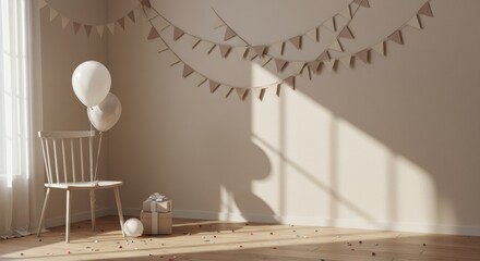 Blank neutral birthday party decor interior
