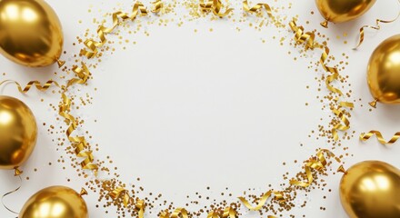 Golden balloons and confetti frame