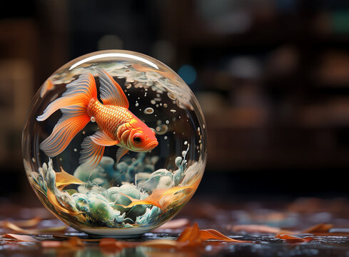 Colorful Surreal Goldfish, Underwater Fantasy, Bubble