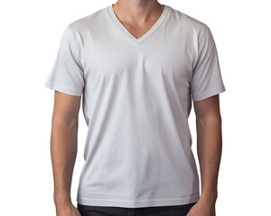 V-Neck T-Shirt Mockup Man Wearing a Blank White Tee for Design Presentation