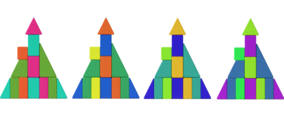 set of -Colorful wooden blocks arranged in a symmetrical tower-like structure, featuri png file download 