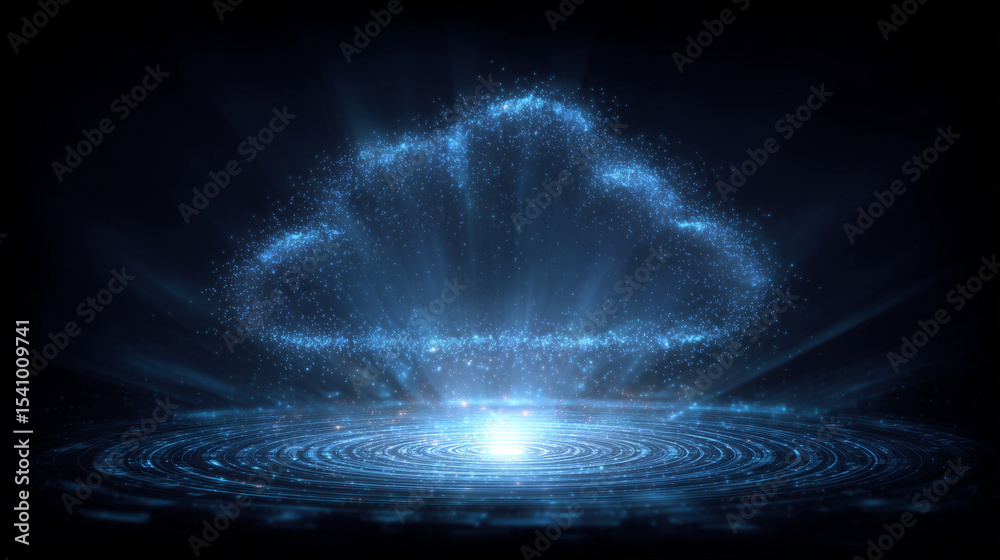 Poster glowing cloud computing network digital data storage technology