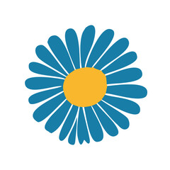 Blue daisy yellow center. Vector