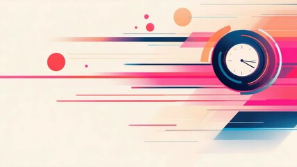 Dynamic clock with colorful speed lines and abstract shapes indicating urgency for a flash sale event - Powered by Adobe