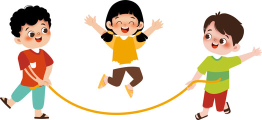 happy children playing rope