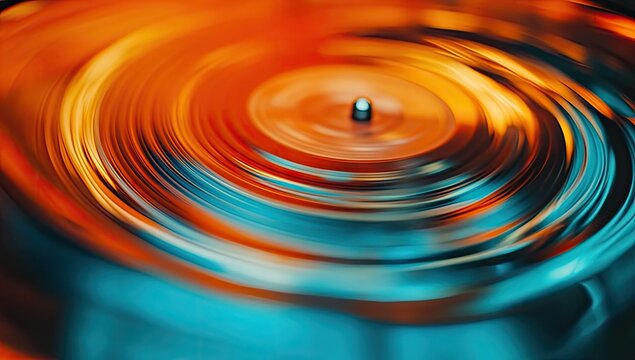 Abstract circular design with swirling colors. Vibrant orange and teal concentric rings - Powered by Adobe