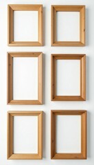 Assortment of wooden picture frames, isolated, clean white backdrop, group, white