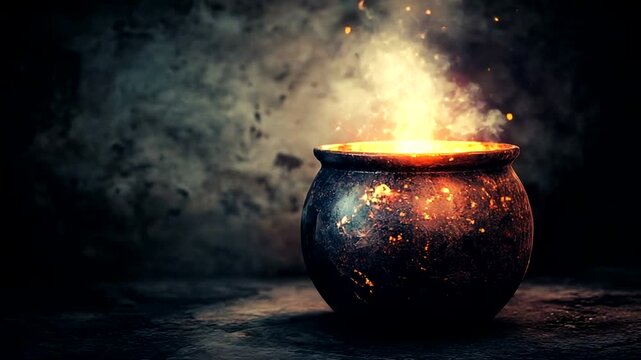 Dark cauldron with magical flames