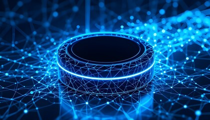 Futuristic Technology Abstract Background with Glowing Blue Network and Circular Element