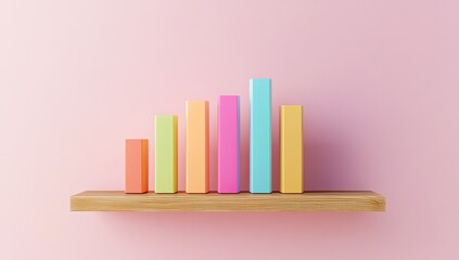Colorful bar graph on a wooden shelf against a pastel pink wall