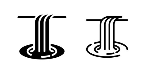 Waterfall Icon Set. A black icon of a waterfall, representing nature or flow.