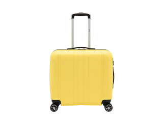Yellow cabin suitcase with pull out handle, clean white background,carry,symbol,case