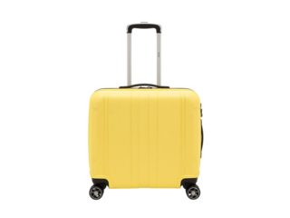 Yellow cabin suitcase with pull out handle, clean white background,carry,symbol,case