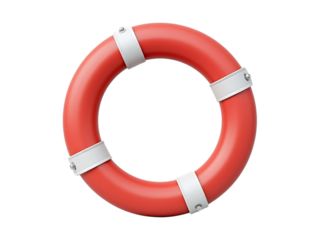 Red and white swimming buoy, frontal view, white background,