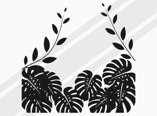 Fototapeta premium Jungle Canopy Silhouette, Serene Forest Path Silhouette with Hanging Vines and Foliage in Tranquil Nature