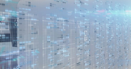 Covering racks with holographic data overlay in data center, with cooling vents and network cables