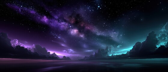 Starry night sky over a tranquil landscape